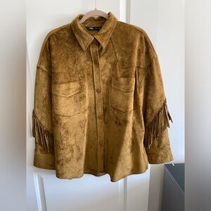 NWT Zara faux suede overshirt with fringe detail